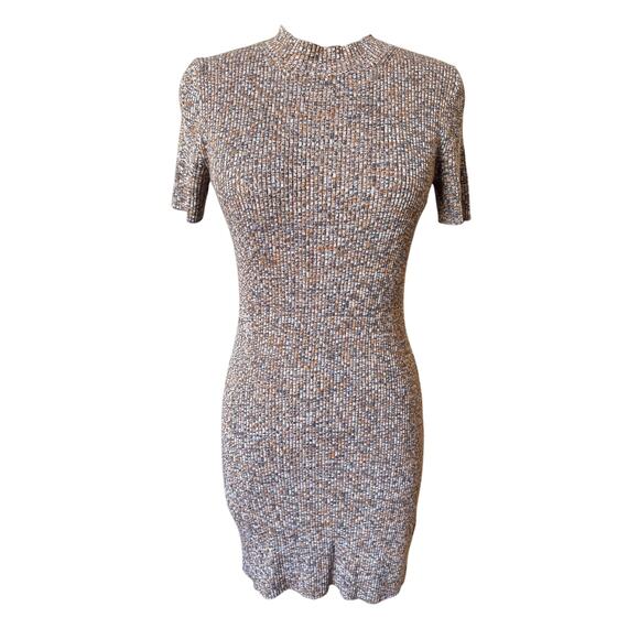 Madewell Ribbed Knit Fitted Dress in Marbled Brown Size Medium - Picture 1 of 7